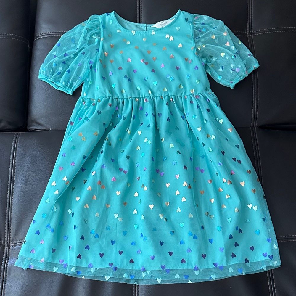 H&M Kids' Teal Heart Pattern Dress
